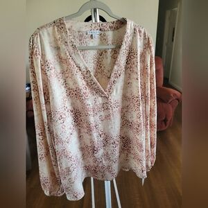 Elegant V-Neck Leopard Print Blouse - Cream and Pink